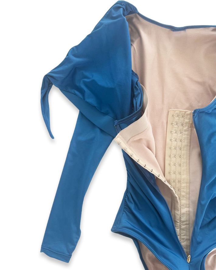 Shapshe® Blauer Langarm Badeanzug Mit Shapewear Für Mollige