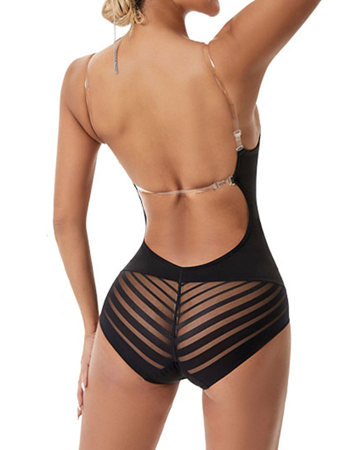 Damen Korsett Rückenfreier Bodysuit U-Ausschnitt Nahtloser Bauchkontroll Shapewear