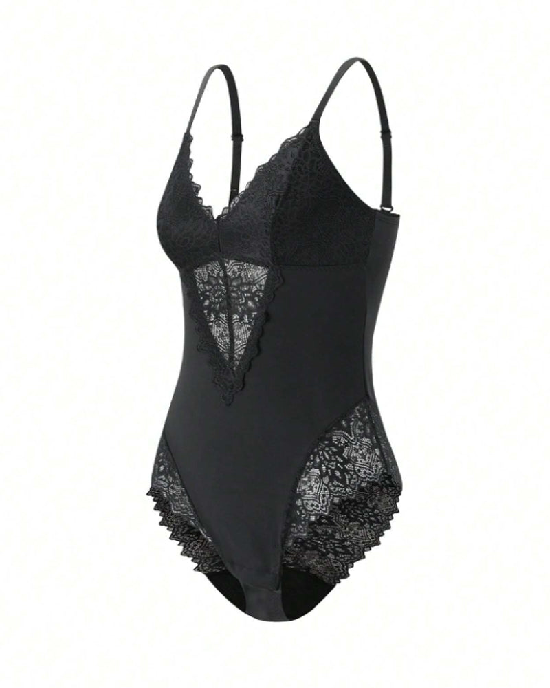 Spitze Spaghettiträger Cami Bodysuit Einteilige Shapewear für Damen