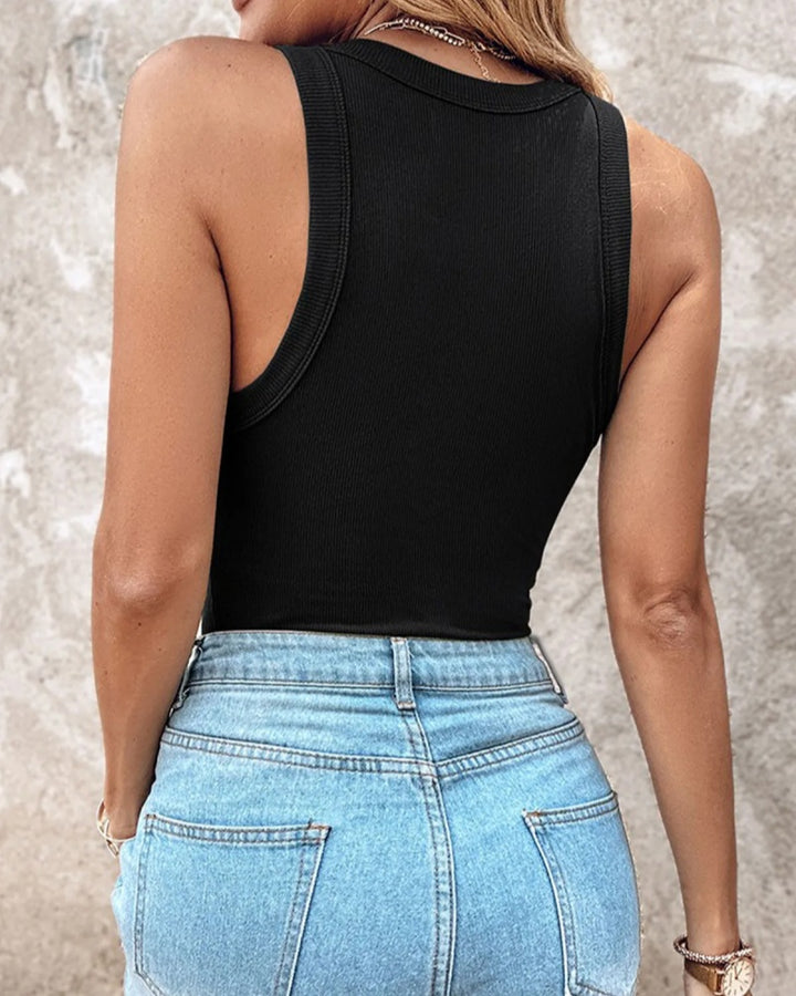 Gerippte Weste Rundhalsausschnitt mit Brustpolster Padded Tops