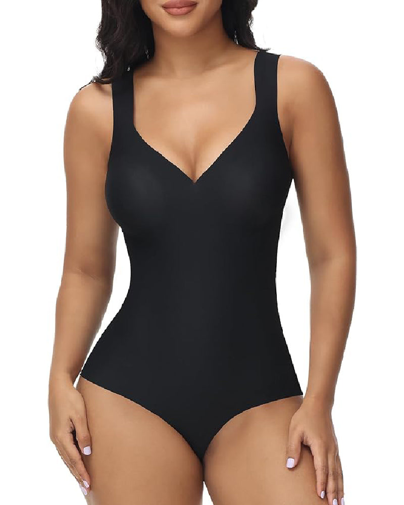Shapshe® Damen Bauchweg Nahtloser Eisseide Bodysuit V-Ausschnitt