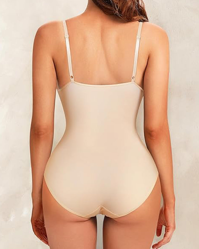 Tiefem V-Ausschnitt Glatter Bauchweg Bodysuit Shapewear Mit Integriertem BH