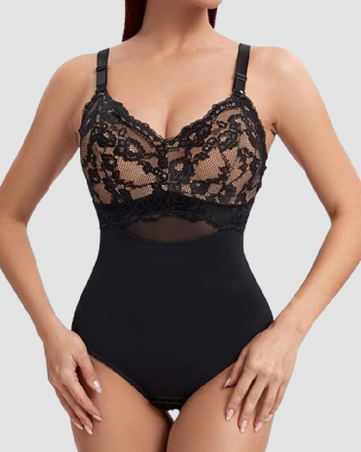 Nahtloser Spitzen Bodysuit Bauchkontrolle Tanga Shapewear mit BH
