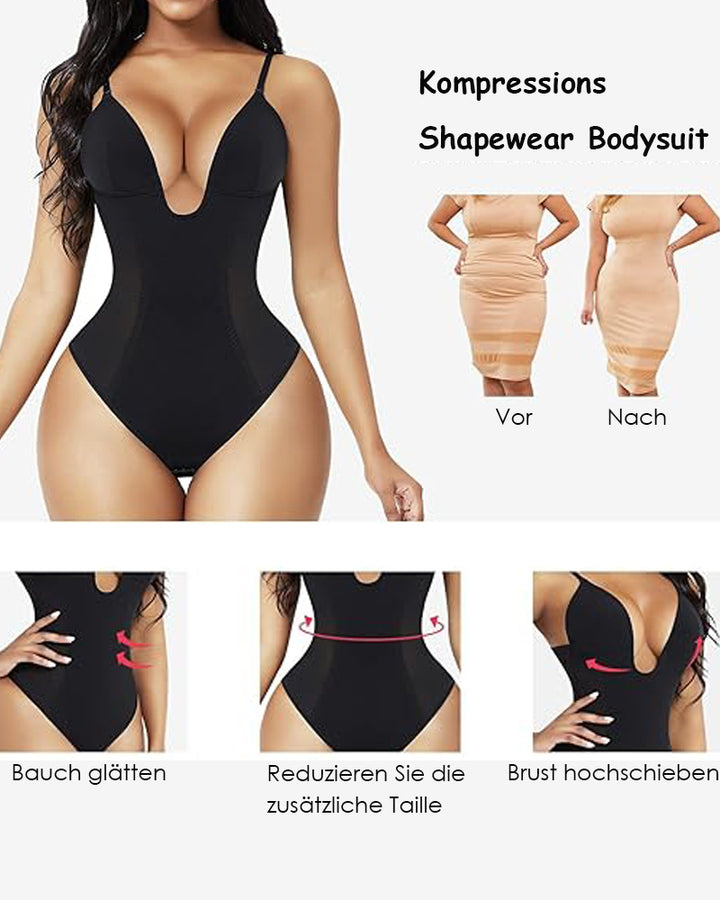 Shapshe® Damen Tiefem V-Ausschnitt Shapewear U-förmigem Rücken Nahtloser Tanga Bodysuit