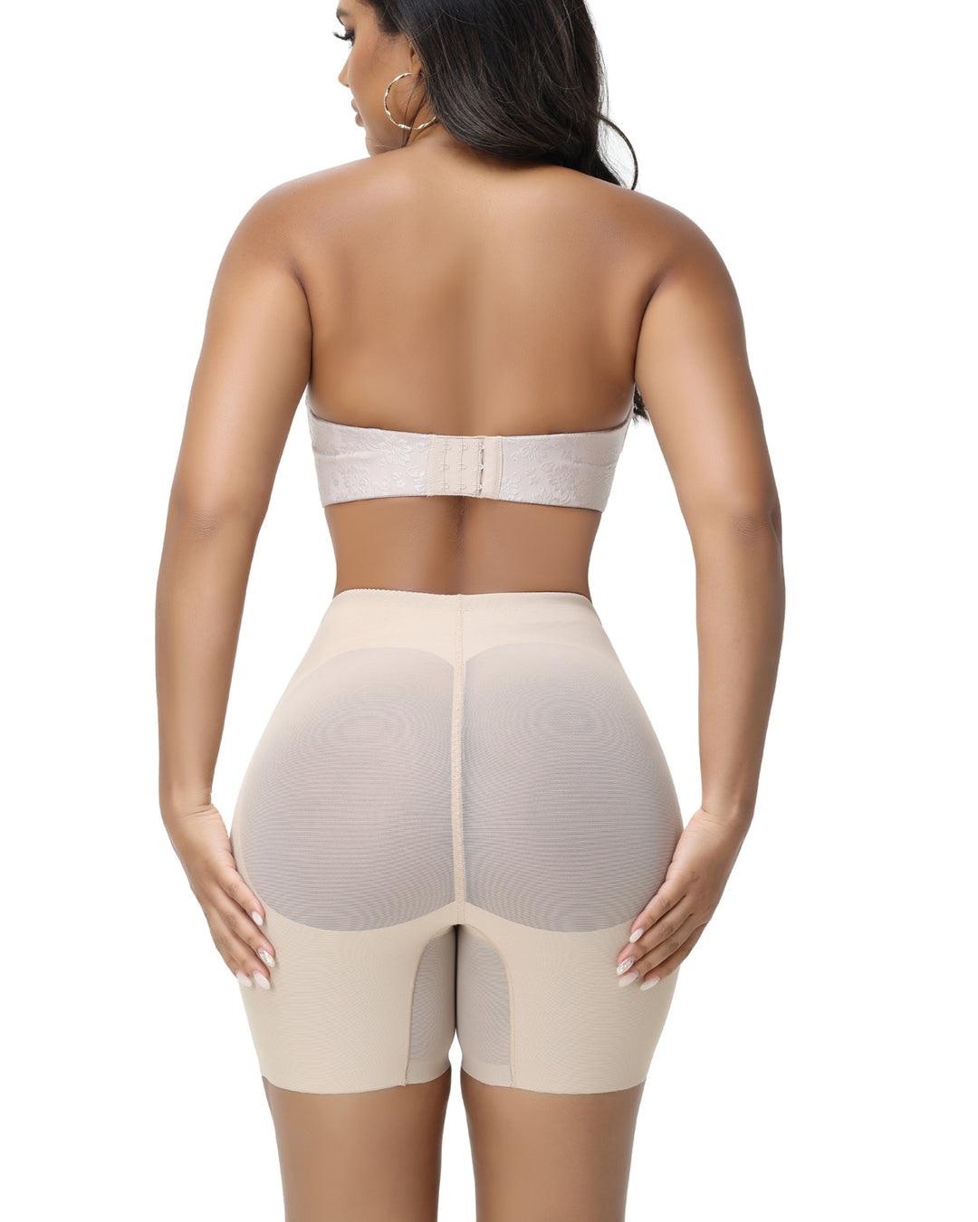 Damen Nahtlose Mesh Shapewear Shorts Hoher Taille Oberschenkelformer
