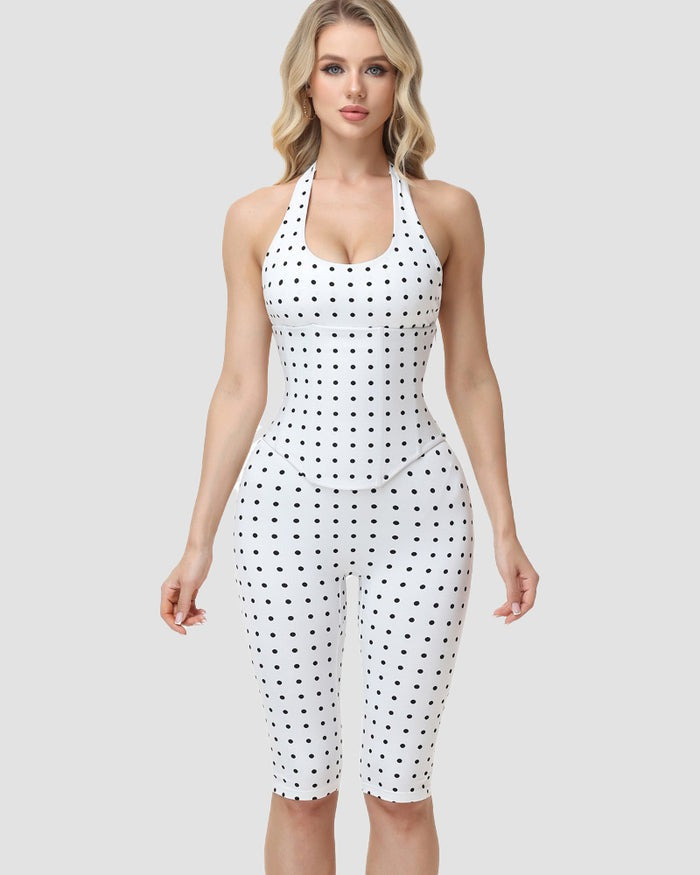 Sanduhrfigur-Figurformer Taillenformer gepunkteter Capri-Jumpsuit zweiteiliges Set