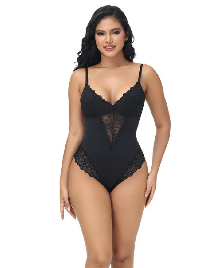 Spitze Spaghettiträger Cami Bodysuit Einteilige Shapewear für Damen