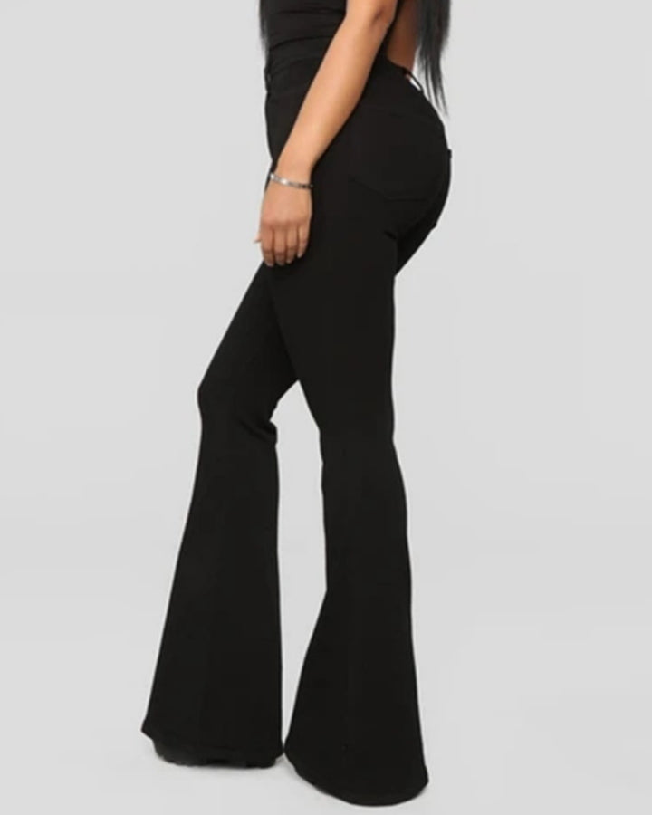 Modische Schmal Geschnittene Ausgewaschene Flare Jeans Hohe Taille Hüftlift