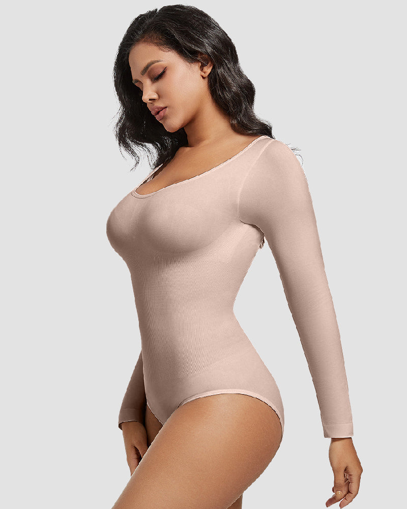 Shapshe® Nahtloser Rundhals Langarm Korsett Bodysuit Tops