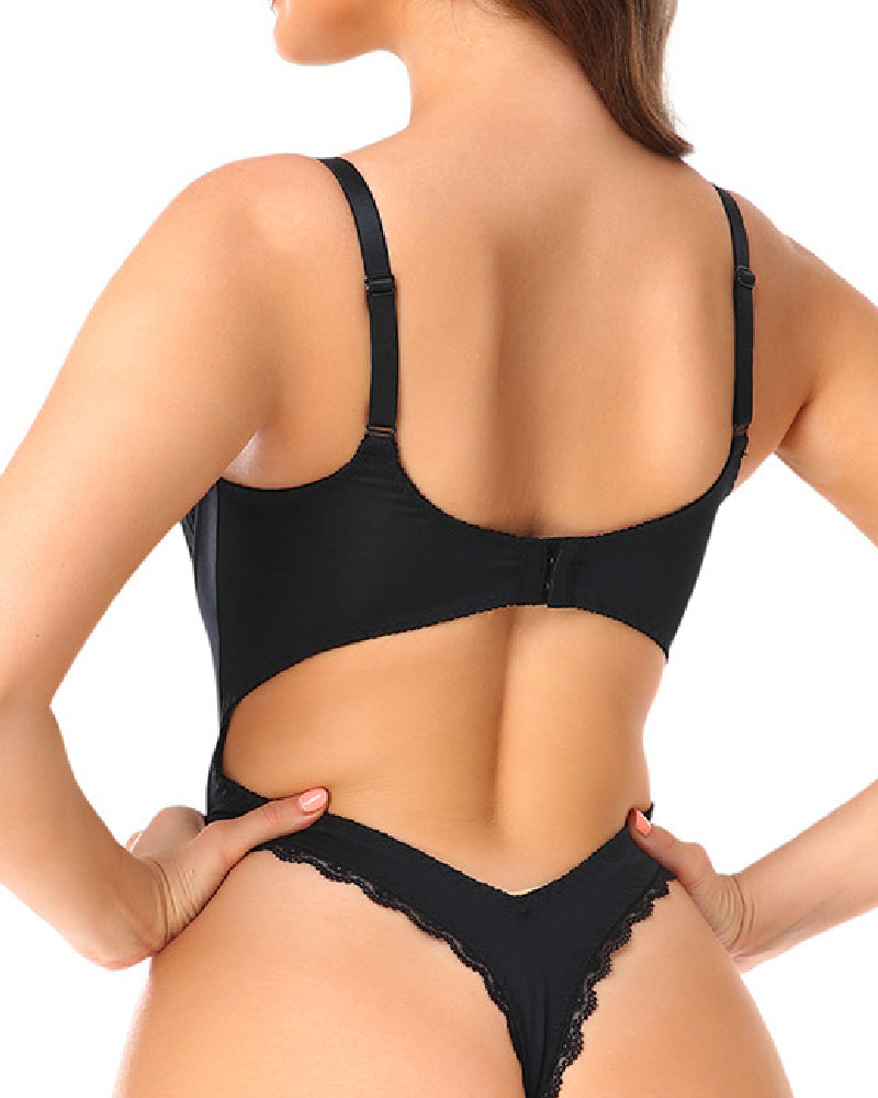 Sexy Durchsichtige Spitzen Rückenfrei Body V Ausschnitt Tanga Shapewear