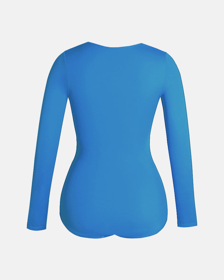 Shapshe® Blauer Langarm Badeanzug Mit Shapewear Für Mollige