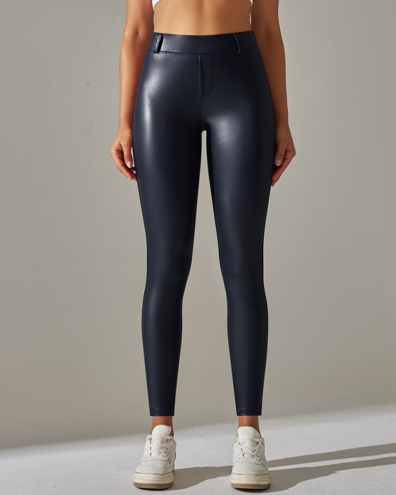 PU Lederhose Hohe Taille Enge Sport Yogahose Schmal