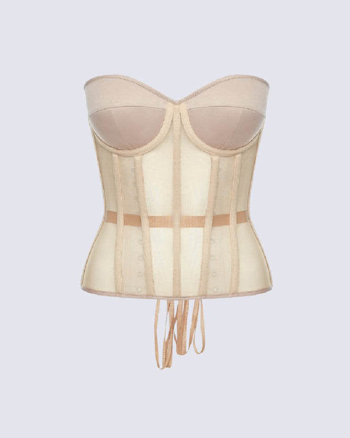 Damen Sexy Mesh Überbrust Korsett Vintage Durchsichtig Bustiers