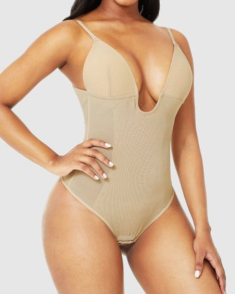 Shapshe® Damen Tiefem V-Ausschnitt Shapewear U-förmigem Rücken Nahtloser Tanga Bodysuit