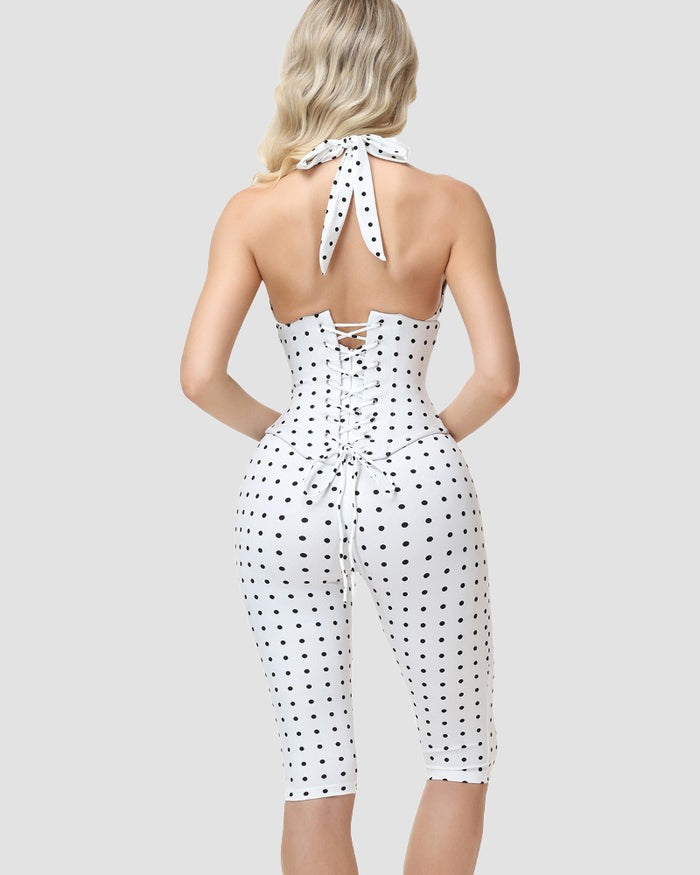 Sanduhrfigur-Figurformer Taillenformer gepunkteter Capri-Jumpsuit zweiteiliges Set