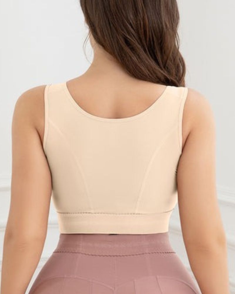 Shapshe® Damen Sport-BH mit Vorderverschluss ohne Bügel gepolsterte Unterstützung Workout bauchfrei Beige