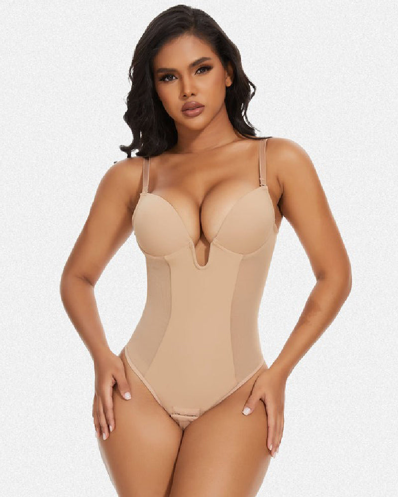 Shapshe® Damen Tiefem V-Ausschnitt Shapewear U-förmigem Rücken Nahtloser Tanga Bodysuit