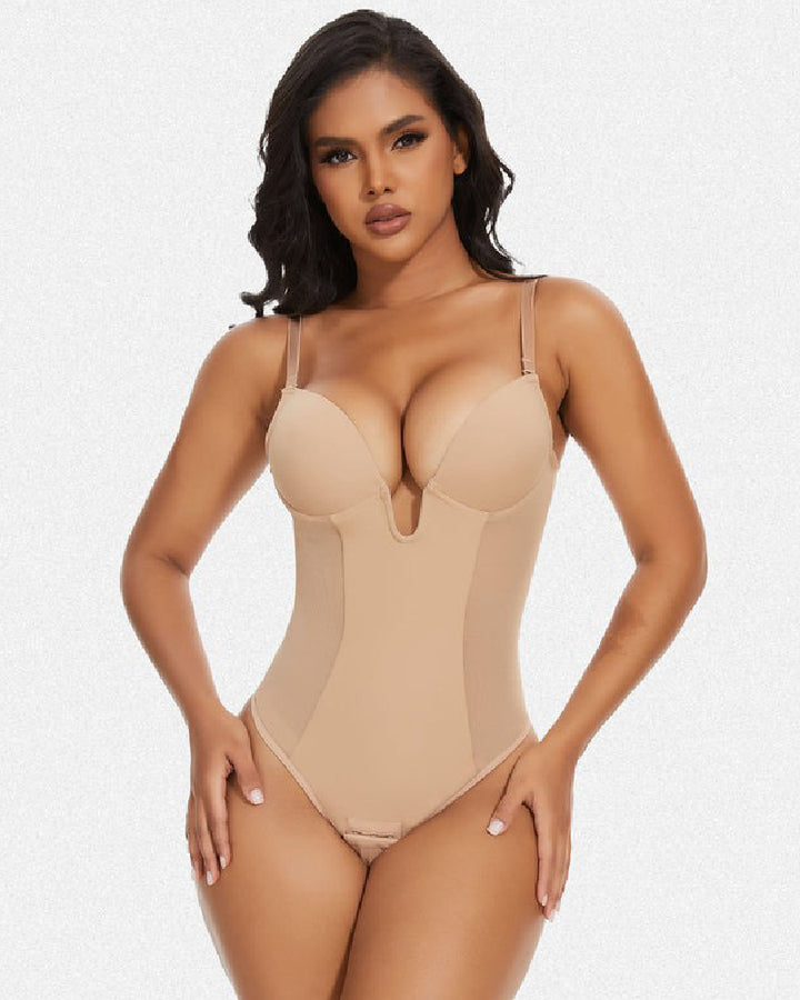 Shapshe® Damen Tiefem V-Ausschnitt Shapewear U-förmigem Rücken Nahtloser Tanga Bodysuit