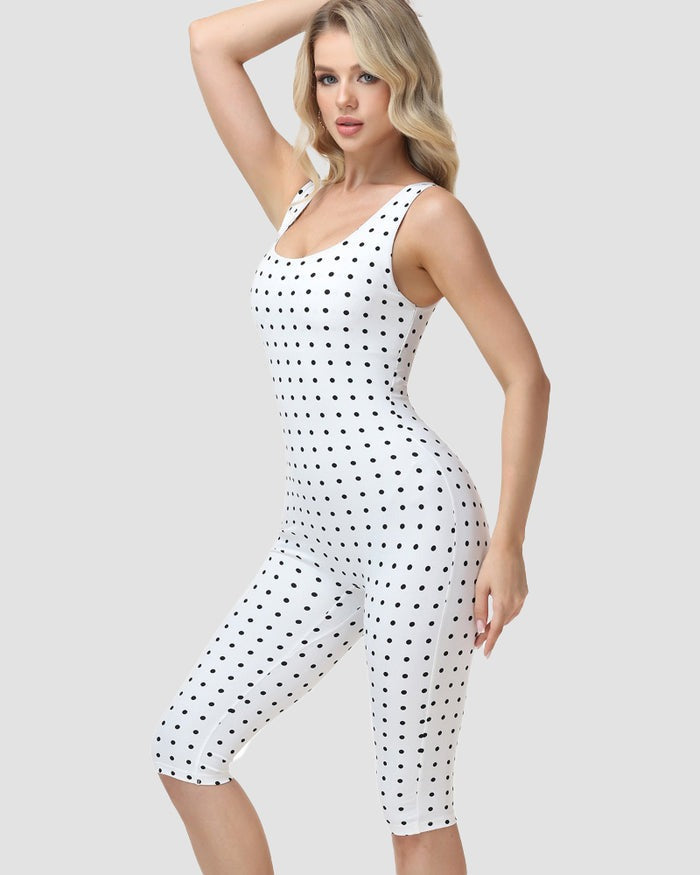 Zweiteiliger Capri Jumpsuit mit Polka Dots und abnehmbarem Korsett in Sanduhrform