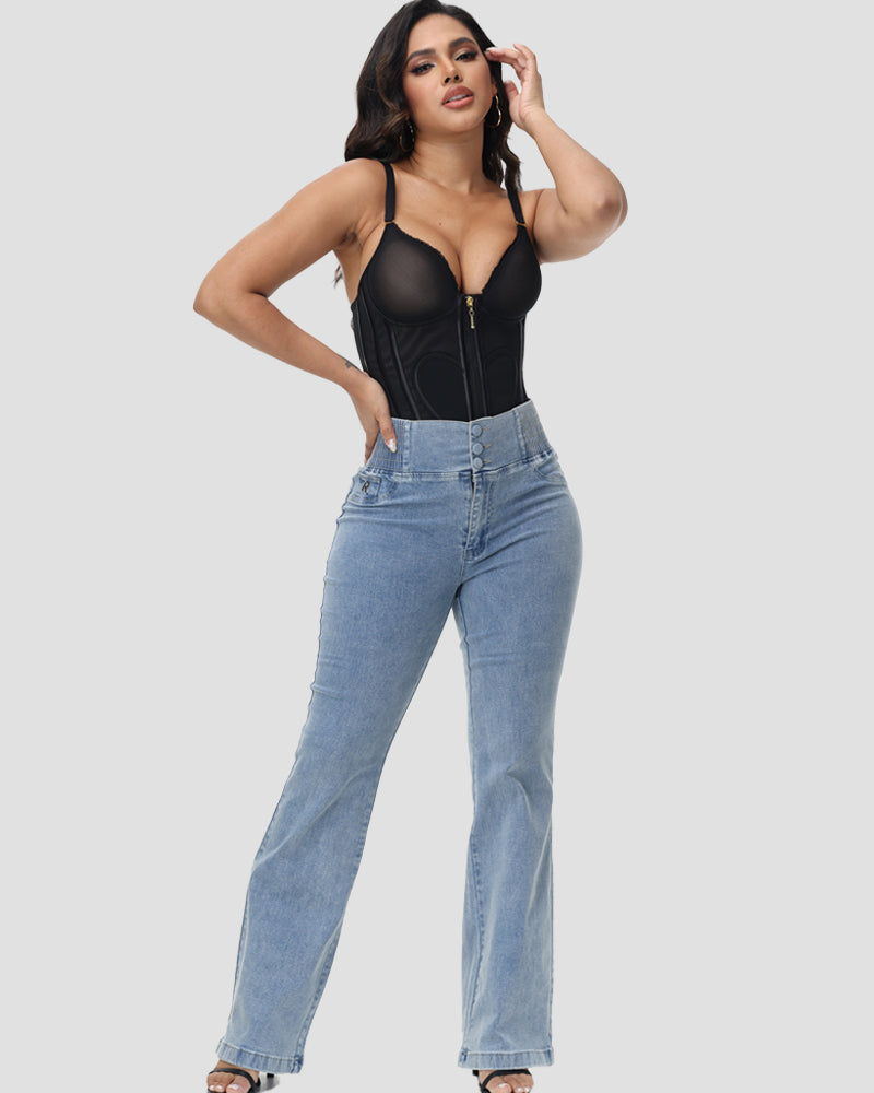 Shapshe® Damen Hohe Taille Skinny Flared Jeans Mit Elastischem Bund