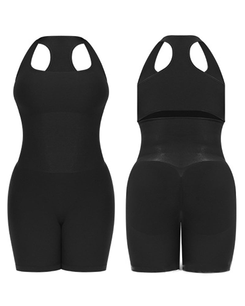 Gerippter Neckholder Racerback Shapewear Bauchweg Po Lift Mittlerer Oberschenkel Bodysuit