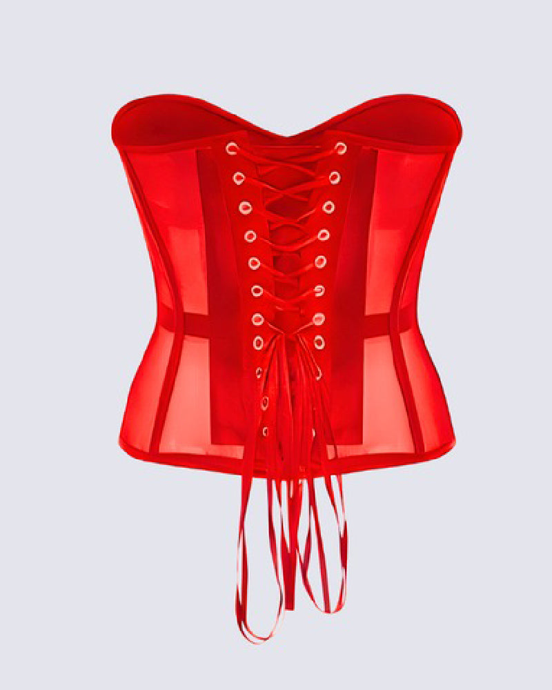Damen Sexy Mesh Überbrust Korsett Vintage Durchsichtig Bustiers