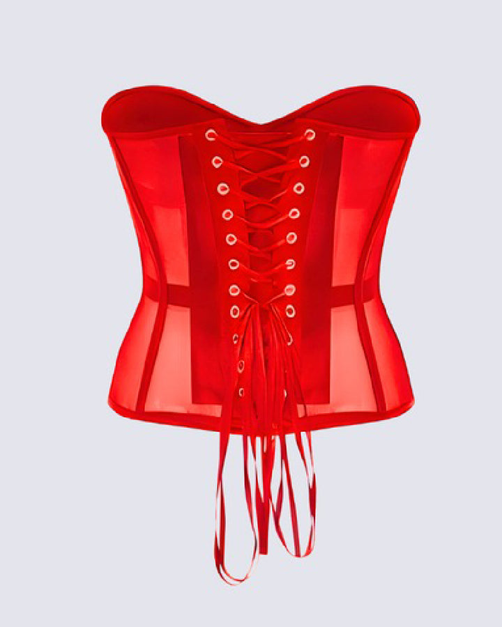 Damen Sexy Mesh Überbrust Korsett Vintage Durchsichtig Bustiers