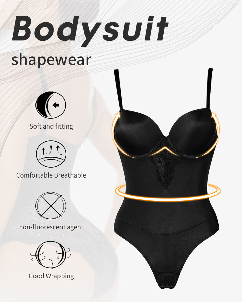 Damen Tiefem Rücken Body Bauchweg Slip Shapewear mit Integriertem BH