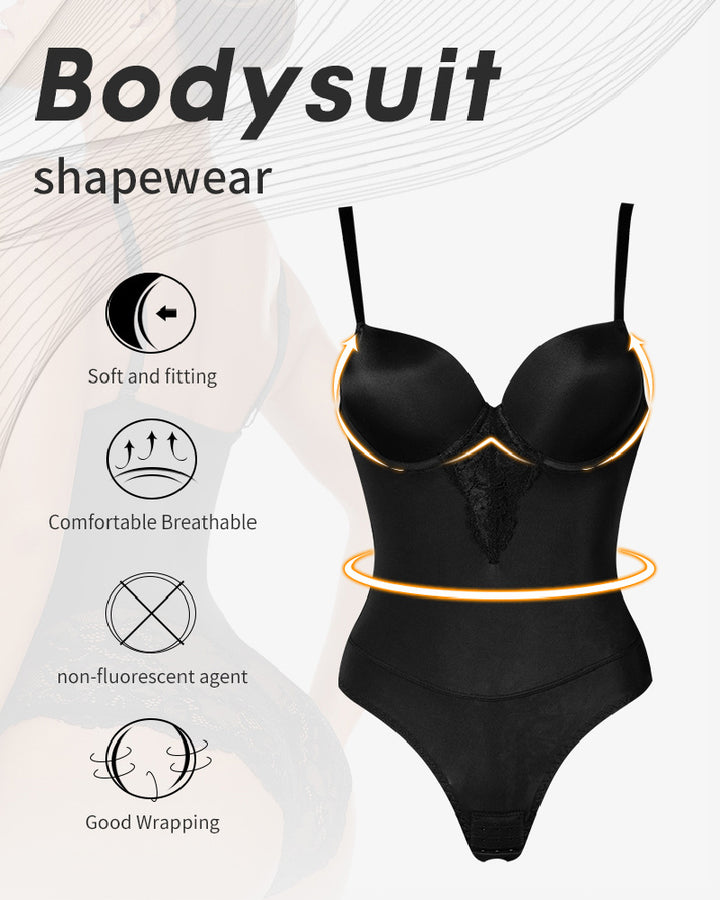 Damen Tiefem Rücken Body Bauchweg Slip Shapewear mit Integriertem BH