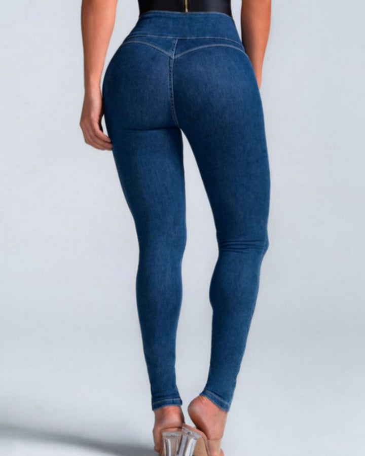 Sexy Skinny Jeans Hohe Taille Schmaler Passform mit Knöpfen