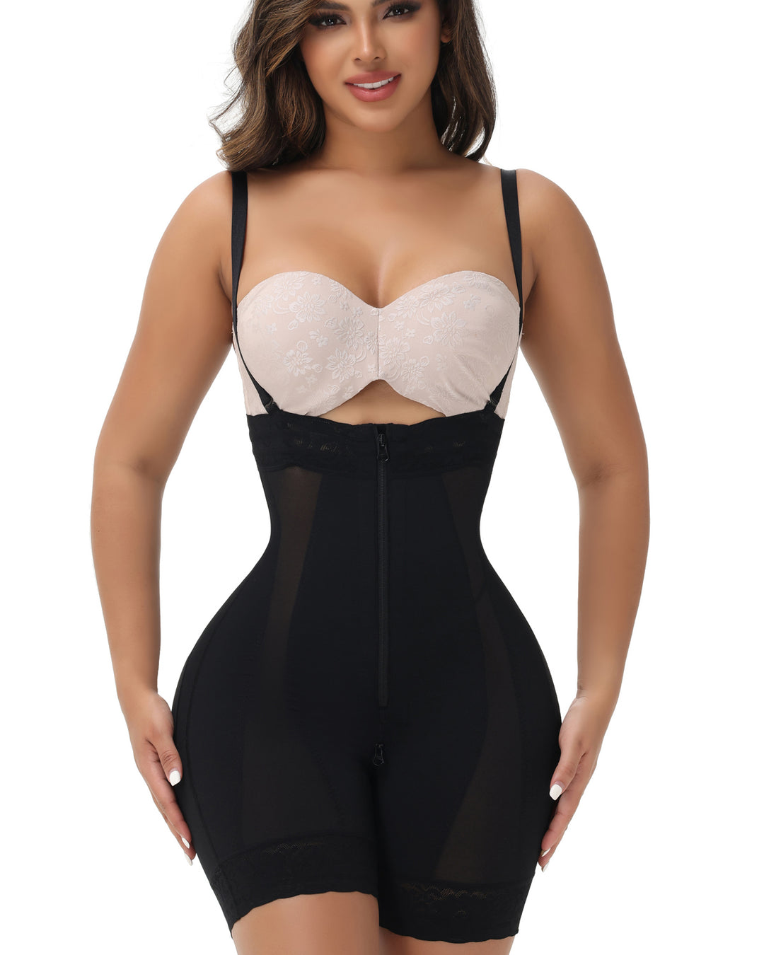 Shapshe® Hohe Taille Reißverschluss Bauchweg Miederhose mit Trägern