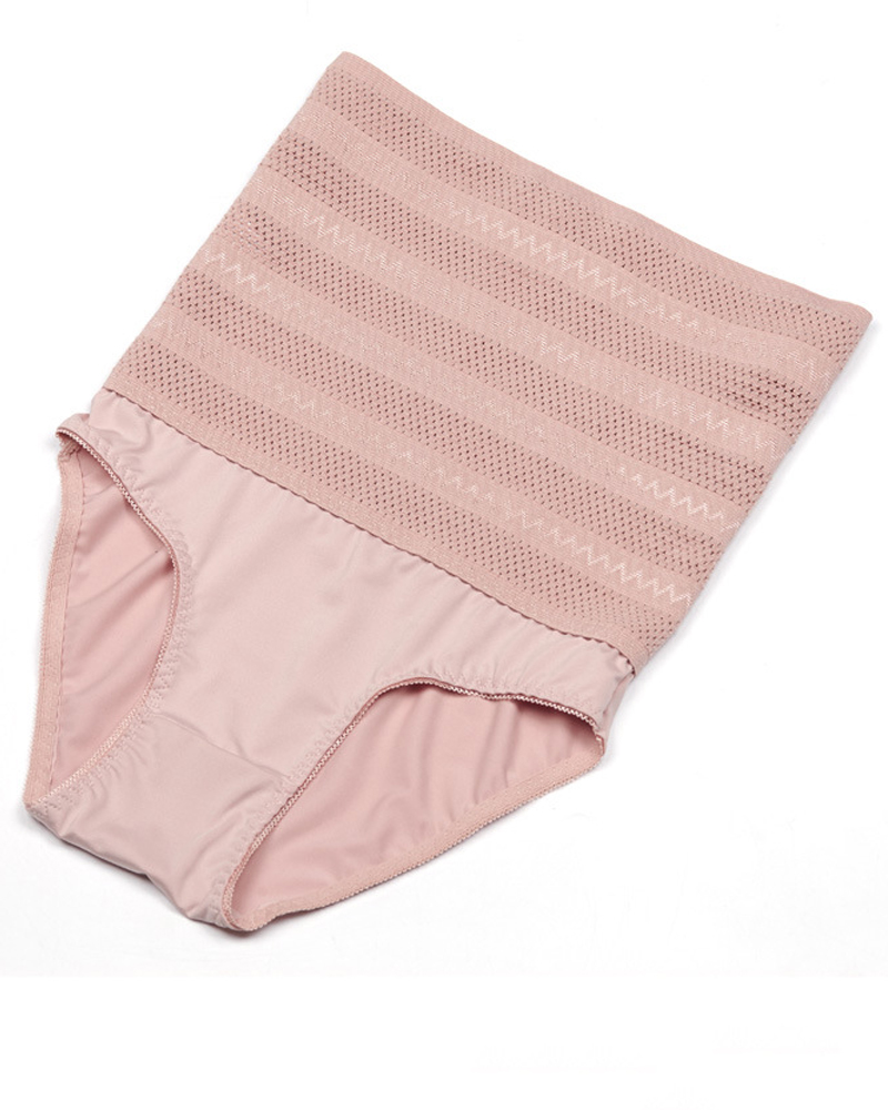 Damen Hohe Taille Zickzackmuster Shapewear Höschen Bauchweg Mesh Slips