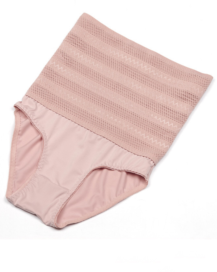 Damen Hohe Taille Zickzackmuster Shapewear Höschen Bauchweg Mesh Slips