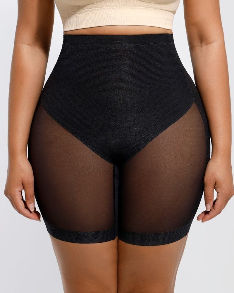Damen Nahtlose Mesh Shapewear Shorts Hoher Taille Oberschenkelformer