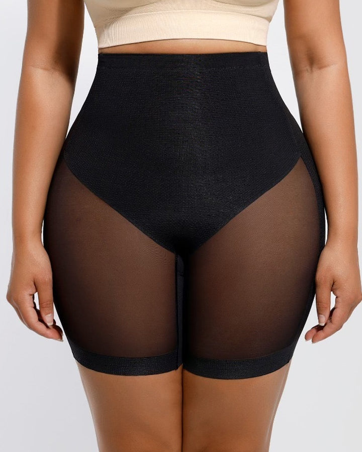 Damen Nahtlose Mesh Shapewear Shorts Hoher Taille Oberschenkelformer