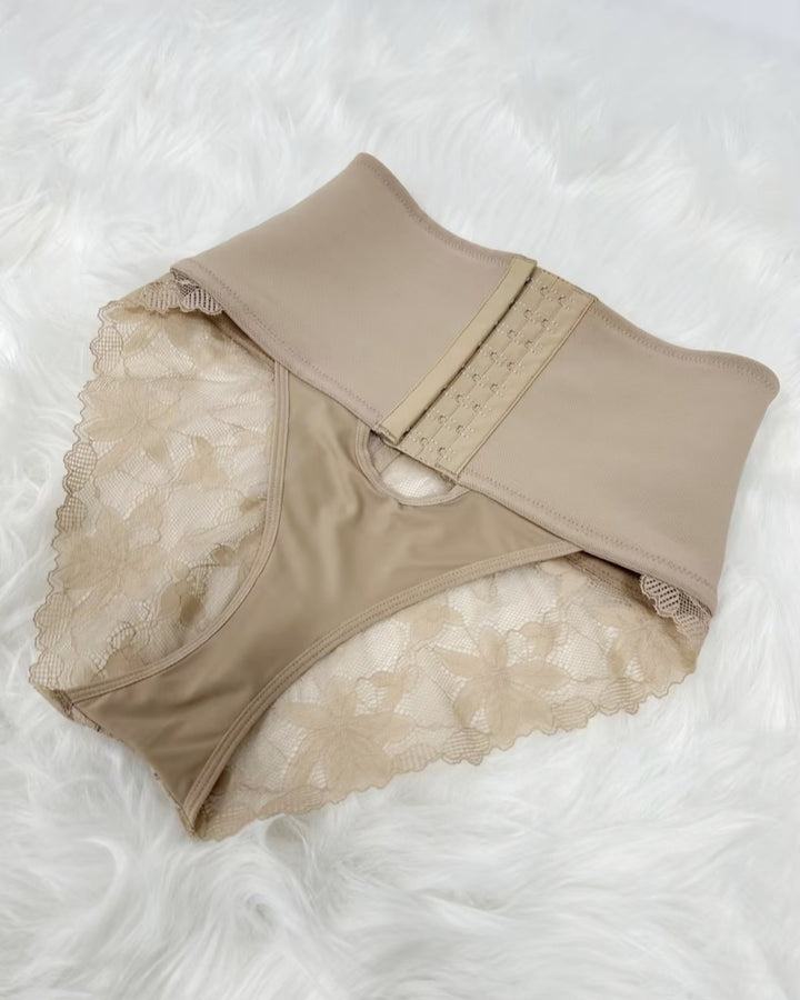 Shapshe® Shapewear mit Öffnung Vorn und Bauchkontroll-Höschen mit Spitzenbesatz