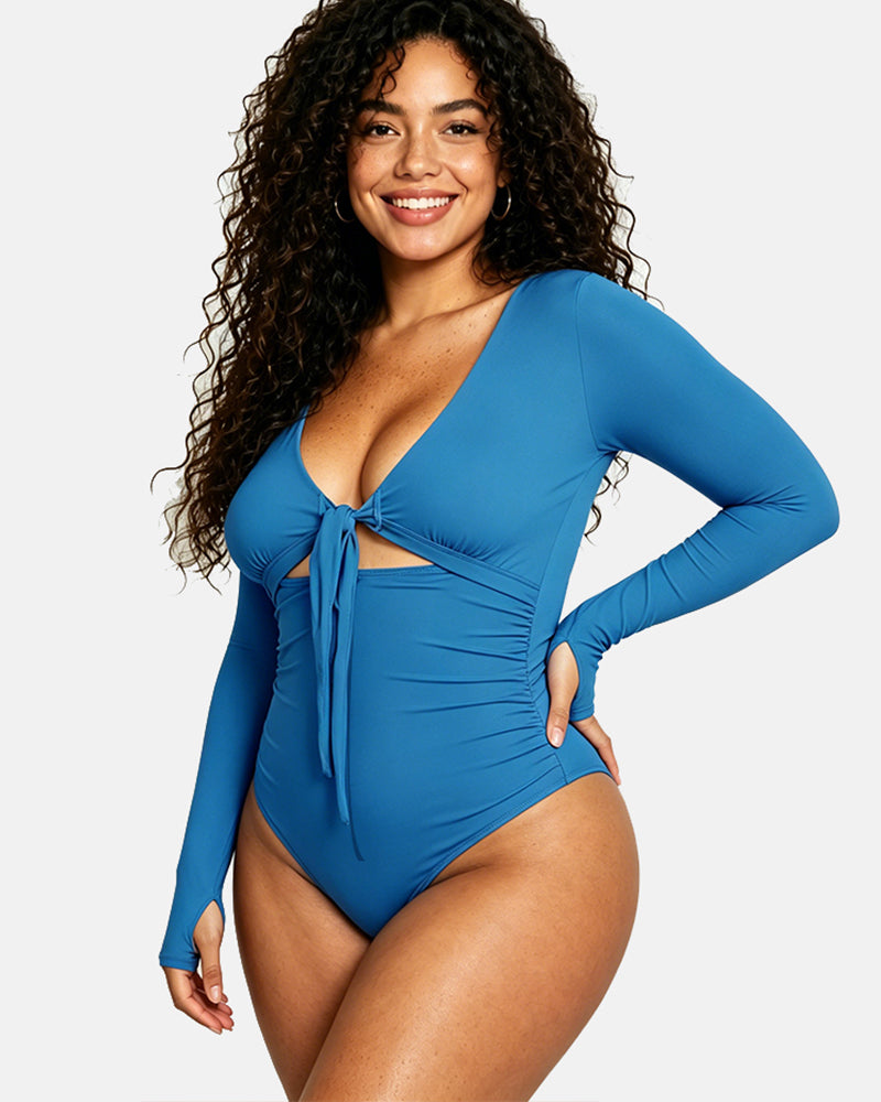 Shapshe® Blauer Langarm Badeanzug Mit Shapewear Für Mollige