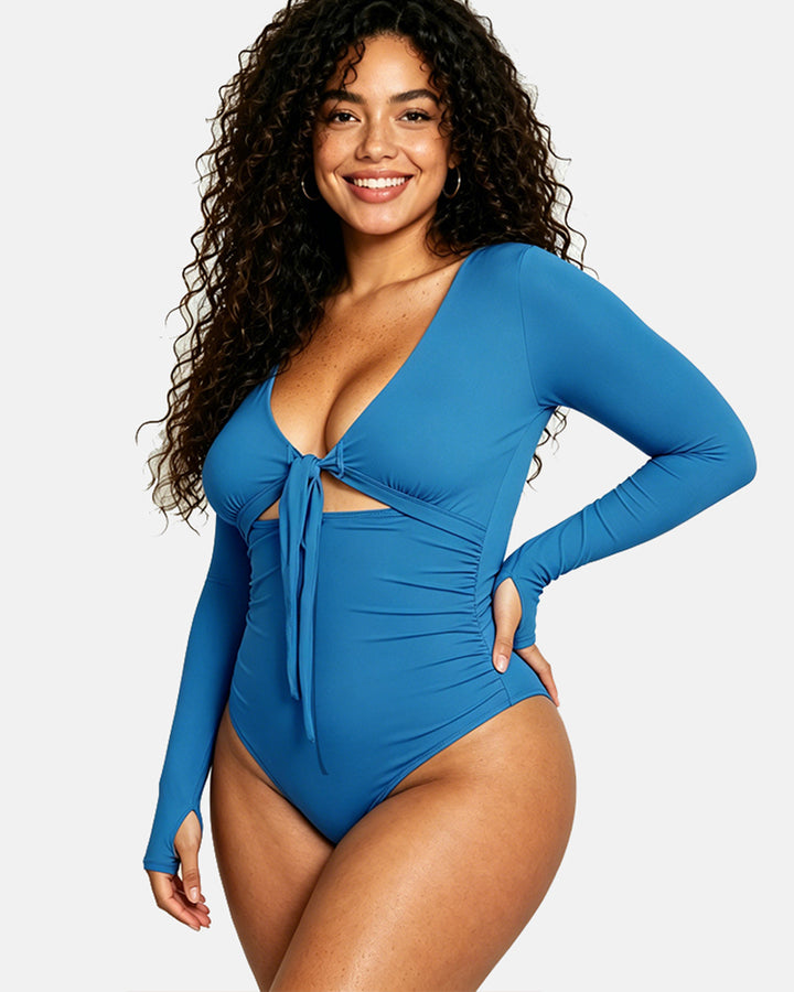 Shapshe® Blauer Langarm Badeanzug Mit Shapewear Für Mollige