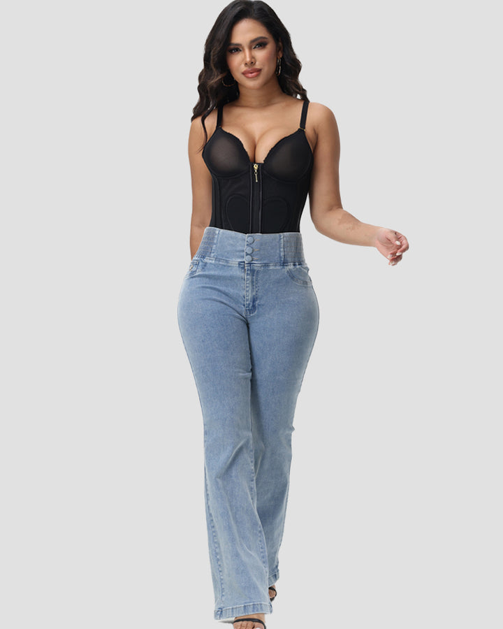 Shapshe® Damen Hohe Taille Skinny Flared Jeans Mit Elastischem Bund