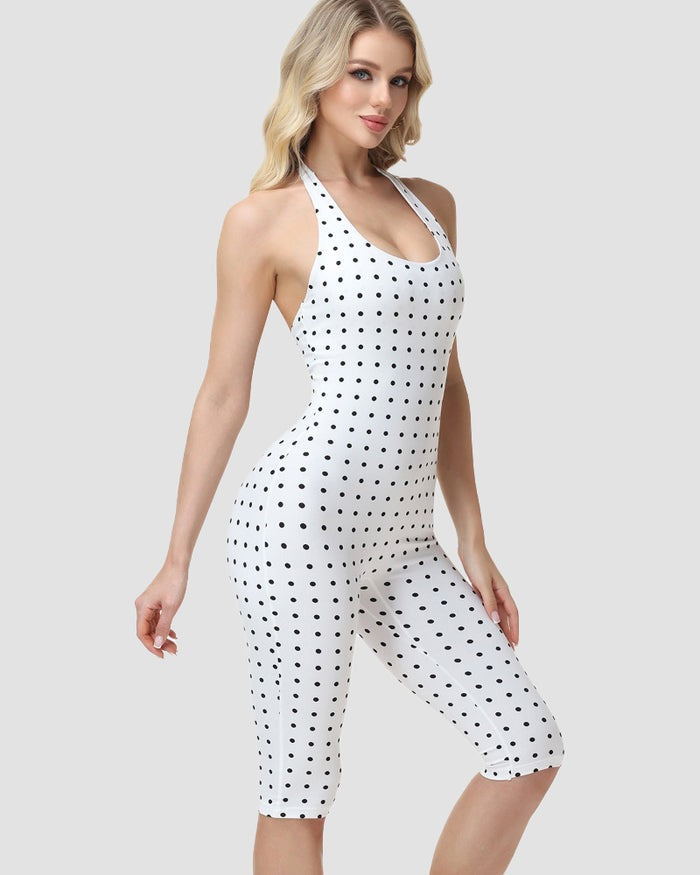 Sanduhrfigur-Figurformer Taillenformer gepunkteter Capri-Jumpsuit zweiteiliges Set
