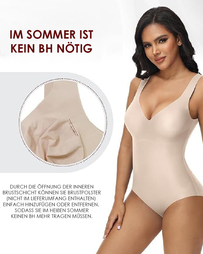 Shapshe® Damen Bauchweg Nahtloser Eisseide Bodysuit V-Ausschnitt