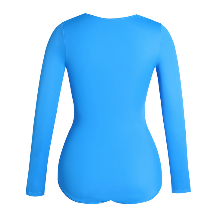 Shapshe® Blauer Langarm Badeanzug Mit Shapewear Für Mollige