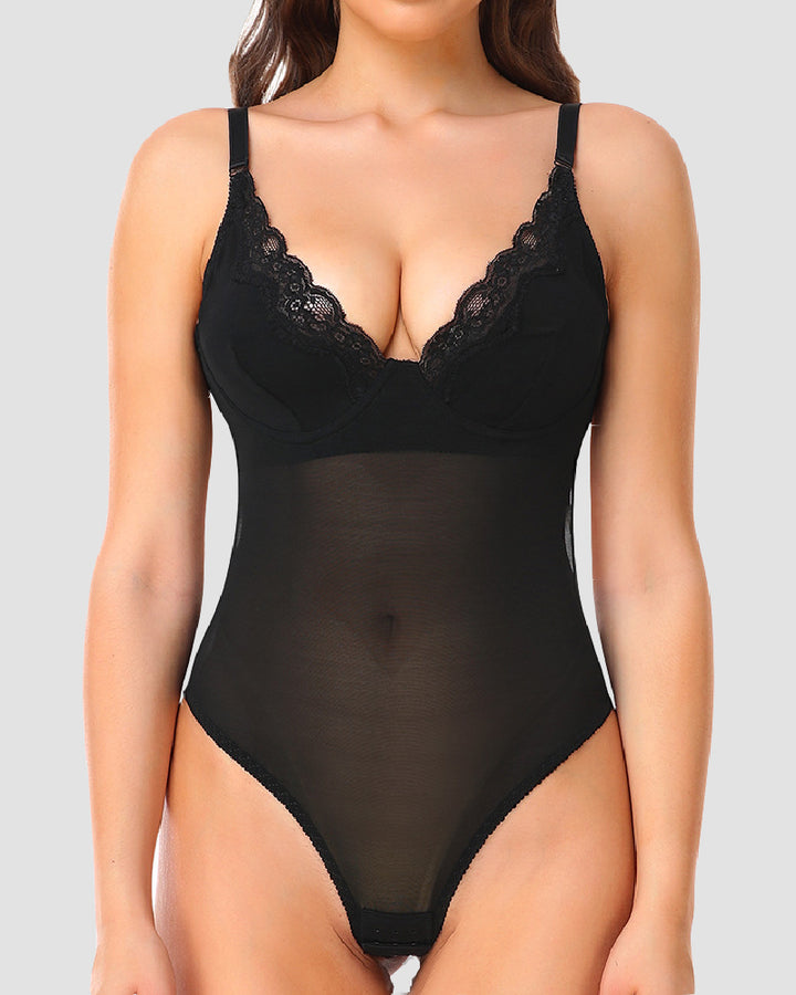 Damen Mesh Rückenfrei Body Spitzen Tanga Abendkleid Shapewear