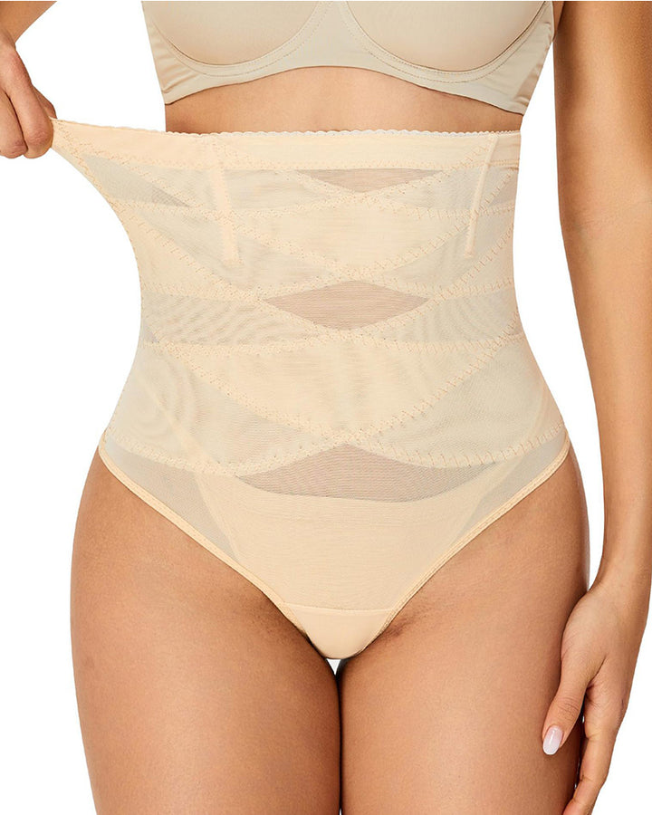 Überkreuzte Hohe Taille Shaping Slips Mesh Bauchkontrolle Unterhose