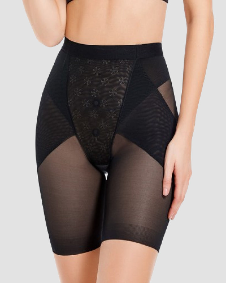 Hoher Taille Mesh Shapewear Shorts Bauchkontrolle Gürtel
