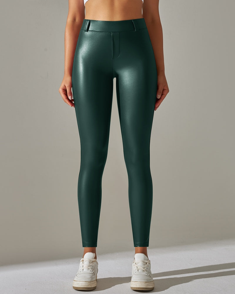 PU Lederhose Hohe Taille Enge Sport Yogahose Schmal