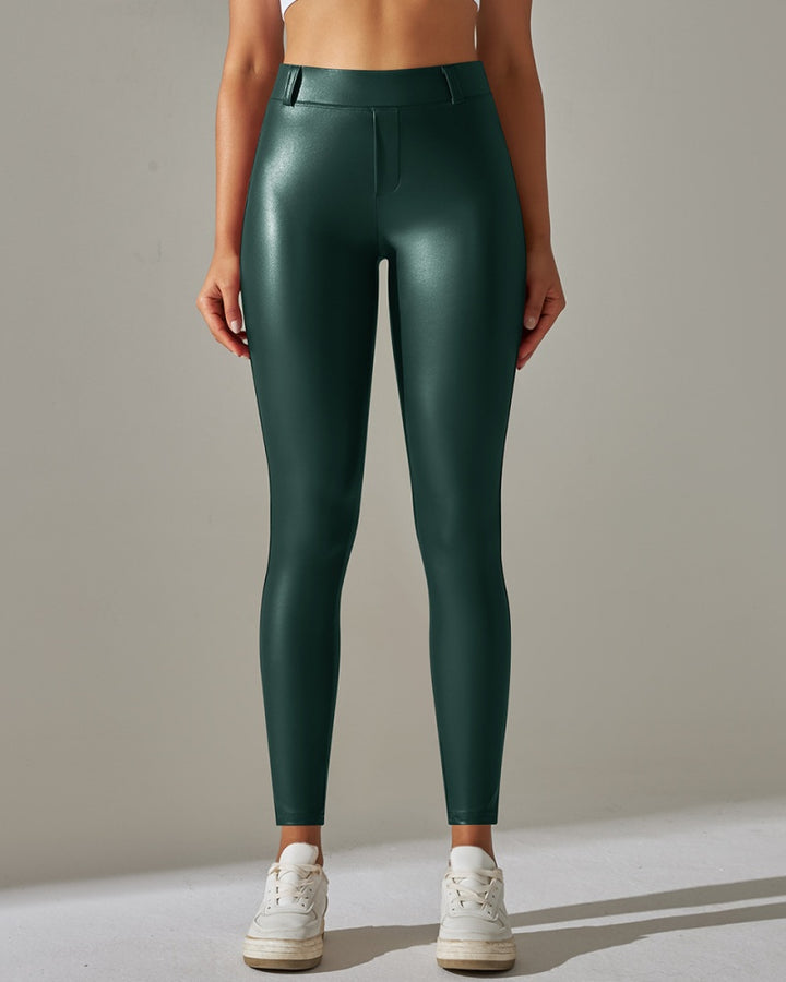 PU Lederhose Hohe Taille Enge Sport Yogahose Schmal