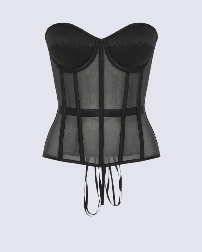 Damen Sexy Mesh Überbrust Korsett Vintage Durchsichtig Bustiers
