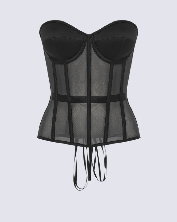 Damen Sexy Mesh Überbrust Korsett Vintage Durchsichtig Bustiers