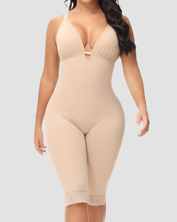 U Plunge Bauchweg Mittlerer Oberschenkel Bodysuit Nahtlose Fajas Shapewear